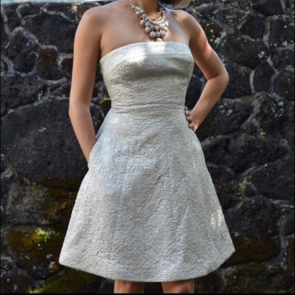 MONIQUE LHUILLER Textured evening dress in pearl - Picture 5 of 8